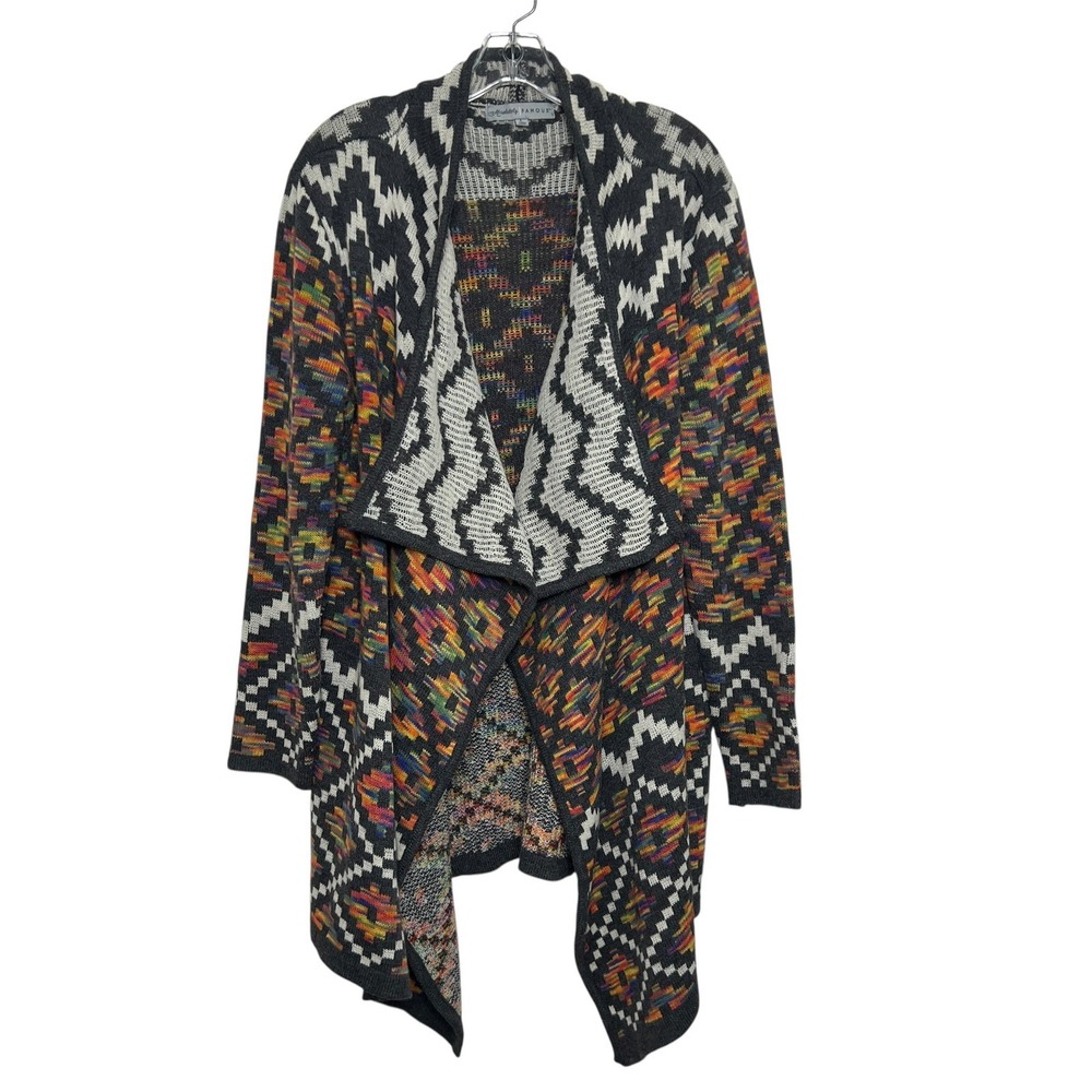 Absolutely Famous Aztec Geometric Open Front‎ Cardigan Womens L Multi Color Boho